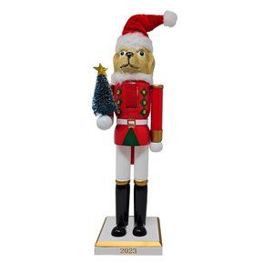 Dog Christmas Soldier Puppy Wood 14" Nutcracker